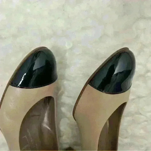 Agl Black Patent Brown Leather Cap Toe Slip On Block - Picture 4 of 8